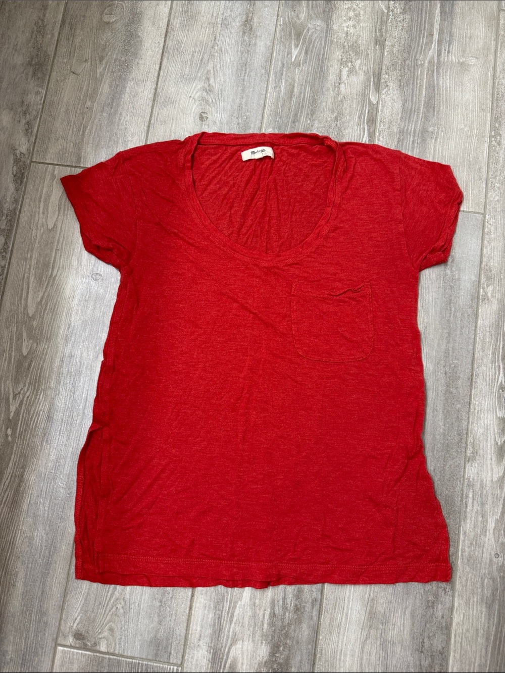 Madewell viscose Scoop Neck, split hem Pocket Tee - Red